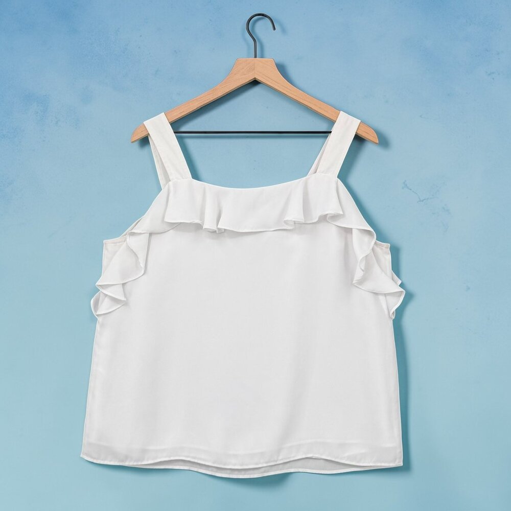 Banana Republic White Ruffle Statement Sleeveless Tank Top Large